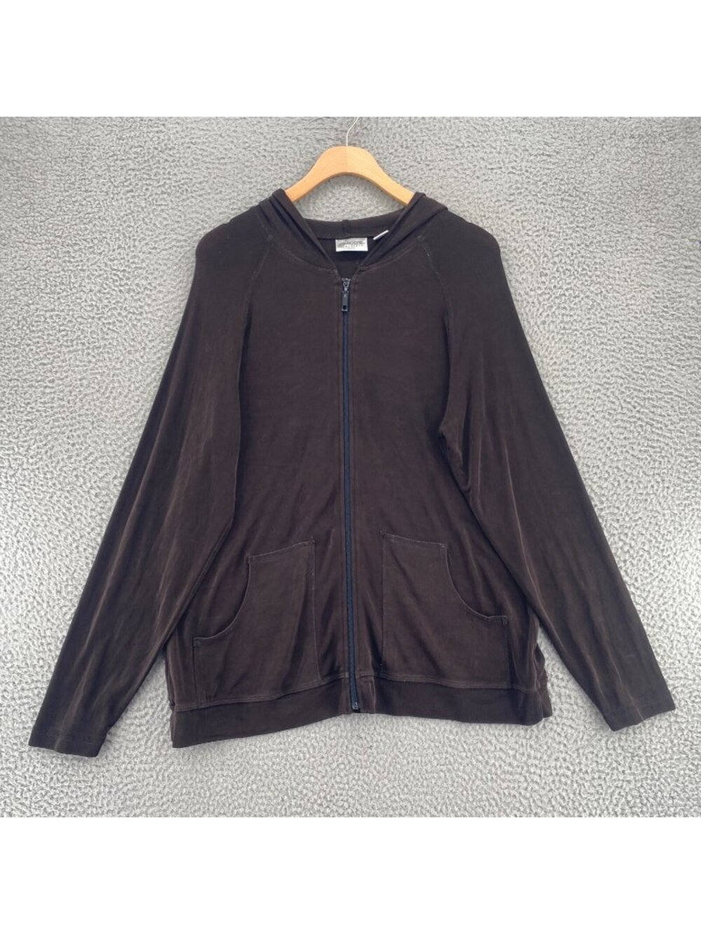 Chicos Hoodie Womens 2 US Large Brown Travelers Knit Stretch Full Zip Pockets